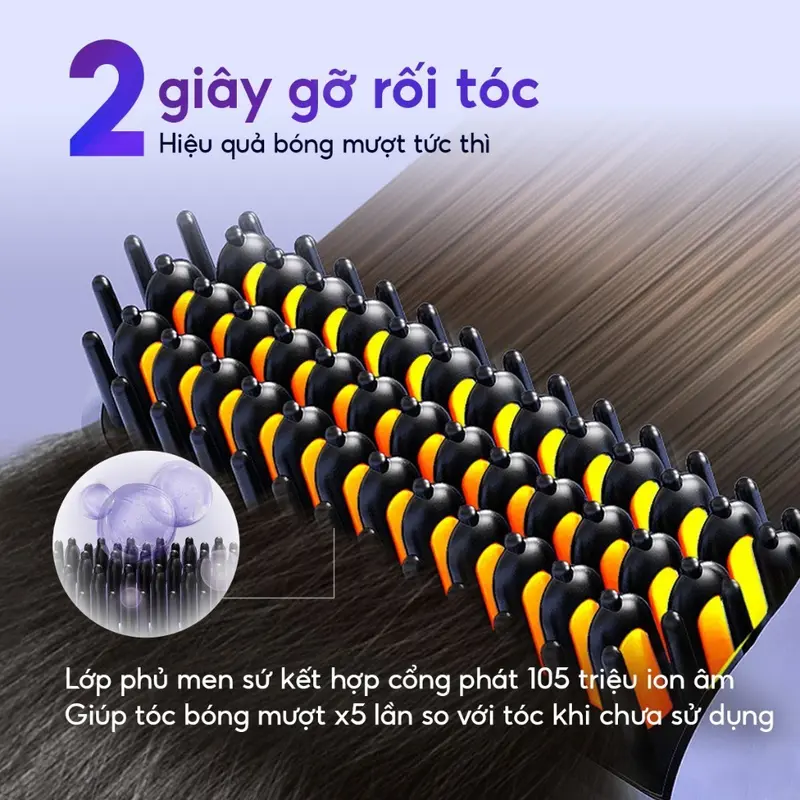 Lược Điện Không Dây Chải Tóc Chăm Sóc Tóc Suôn Mượt Tạo Kiểu Dễ Dàng Mang Theo - Lược Điện Có Dây Ion Âm 4