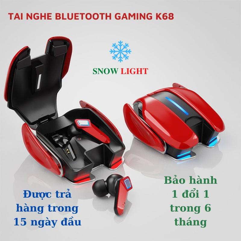  Tai nghe bluetooth không dây gaming K68 Snow Light tai nghe ko dây chuyên dành cho game thủ âm thanh bass mạnh nút cảm ứng Kết nối mọi điện thoại Bảo hành 1 đổi 1 trong 6 tháng Nhét Tai 