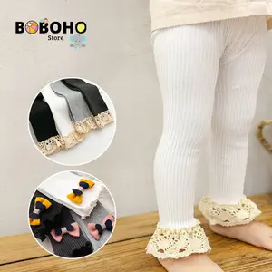 BOBOHO - Celana Legging Anak Perempuan  / Legging Bergaris Vertical Anak Perempuan Motif Pita Fashion Rajut