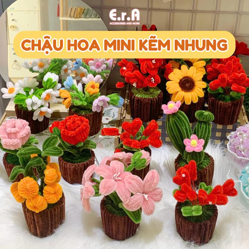 Set nguyên liệu / Chậu Hoa Chậu Cây Mini Kẽm Nhung để bàn nhiều màu trang trí nhà cửa, tặng người yêu Valentine, Dùng Decor Phòng chậu hoa