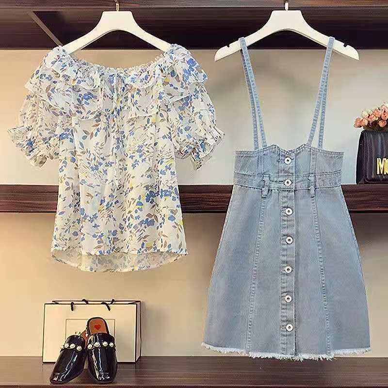 Váy / Bộ Đồ Không Lót, Quần Áo Nữ Cỡ Lớn Mới, Giấu Bụng, Cô Gái Béo, Váy Hai Dây Denim, Bộ Hai Mảnh Nhỏ, Umi, Nhung Women 4