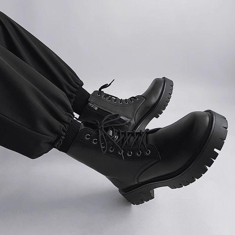 Boot Martin, Dành Cho Nam Giới, Cổ Cao, Phong Cách Anh Quốc, Màu Đen, Thích Hợp Cho Trang Phục Đi Làm, Giày Đi Xe Máy, Tăng Chiều Cao, Bốt Cao Đến Mắt Cá Chân, Khóa Kéo Bên Hông, Mùa Thu, Giày Nam, Chiều Cao Tăng 7