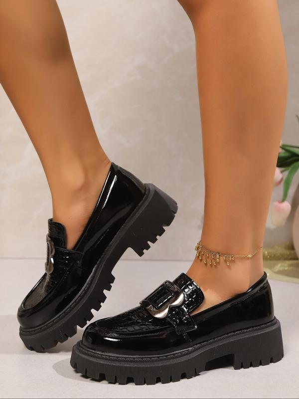 Women's Fashionable Crocodile Embossed Platform Loafers, Casual Comfortable Buckle Mary Jane Shoes for Daily Wear, All-match Commuter Shoes for Work & Daily 4