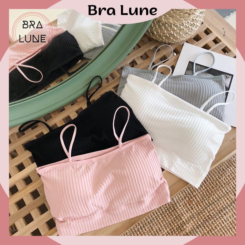 Áo bra nữ cotton mút mỏng có thể tháo rời BRALUNE, áo ngực nữ dây mảnh ôm sát cá tính tôn vòng 1 mã 601 Đen Women Tua Rua