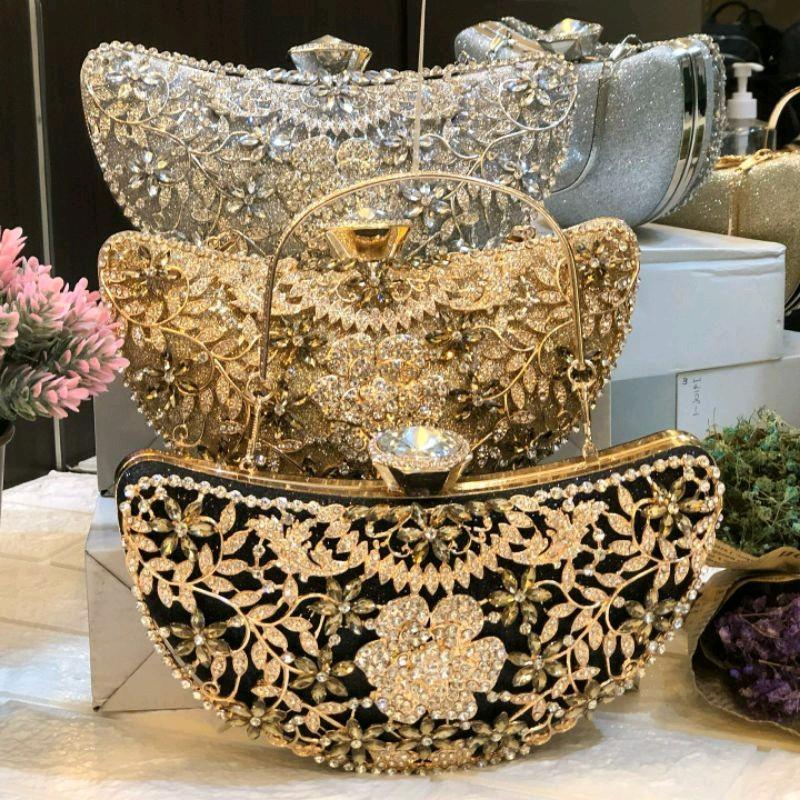 Tas Pesta LYDIA Embellished Crystal Box Clutch Wanita 0