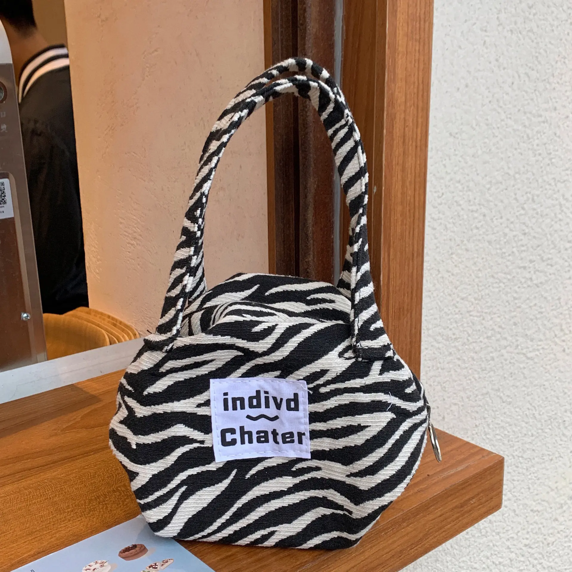 Zebra Pattern Bag French Minority Canvas Retro Baguette Bag Ins Simple All-Match Polka Dot Small Portable Coin Purse