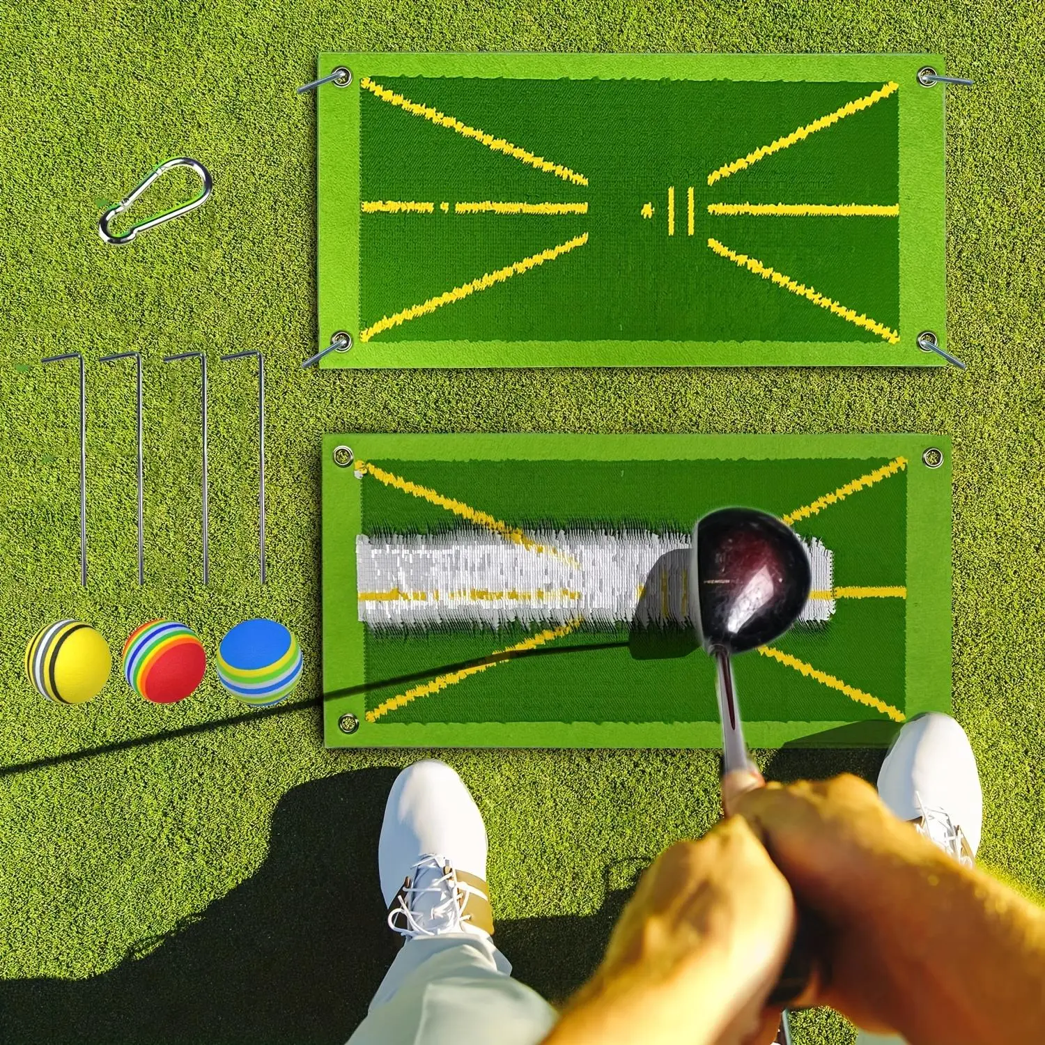Durable Golf Swing Trainer Mat with Ball Track Detection, 1 Piece Portable Golf Practice Mat with Accessory,   Golf Training Equipment for Home, Outdoor