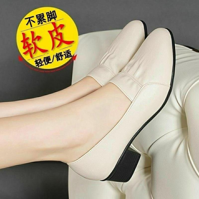 Giày Cho Mẹ Nữ, Da Thật Mềm, Đế Mềm, Phong Cách, Giày Cao Gót Chunky, Thích Hợp Cho Mùa Lò Xo Và Mùa Hè, Giày Đi Làm, Thoải Mái, Dễ Phối Đồ, Đế Mềm, Năm 2024 0