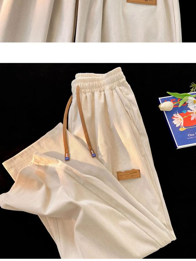 Product Introduction of Korean Version Of Corduroy Wide Leg Pants For Women High Waisted Casual Floor Mop Pants Straight Leg Sports Pants Vintage Casual Jogger Sporty Soft Full-Length Straight Trousers 20