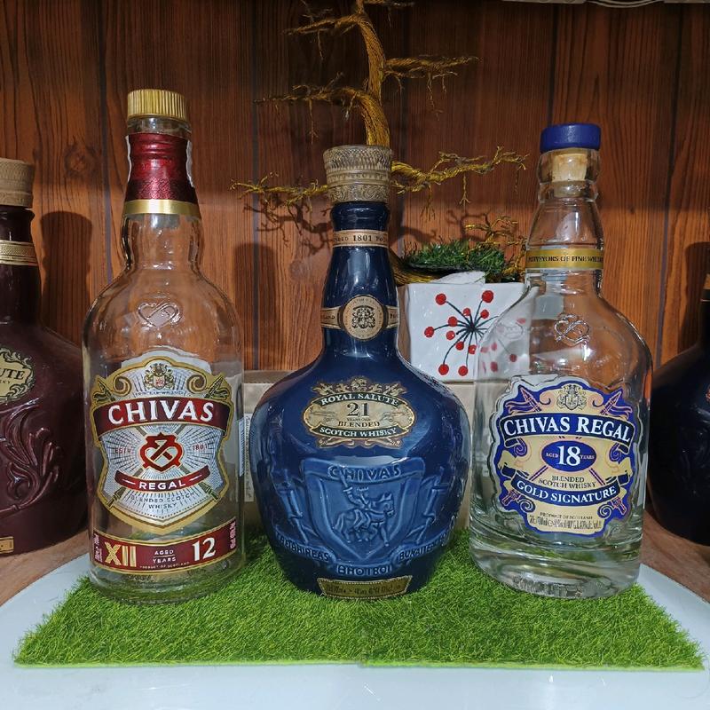 Combo 3 vỏ chai rượu ngoại Chivas chính hãng Xuất xứ Scotland (chai rỗng) Decor Phòng Trang Trí Nhà