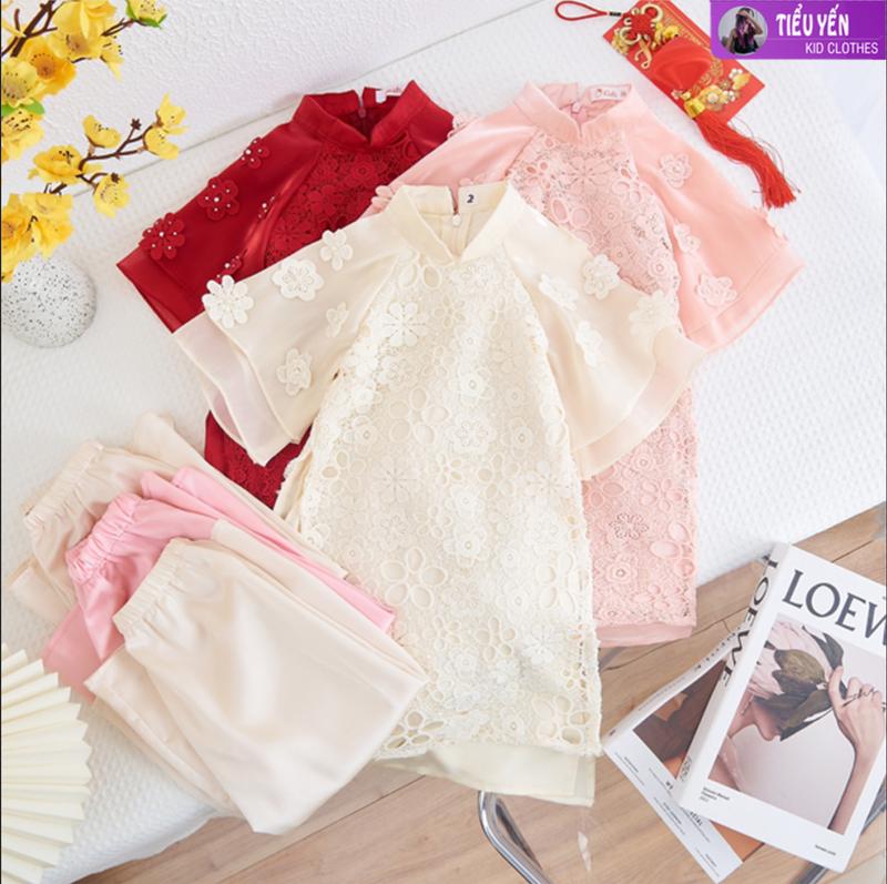 [Tiểu Yến KID] AD003-Áo dài cao cấp bé gái, áo dài tết, áo ren mềm 2 lớp quần lụa