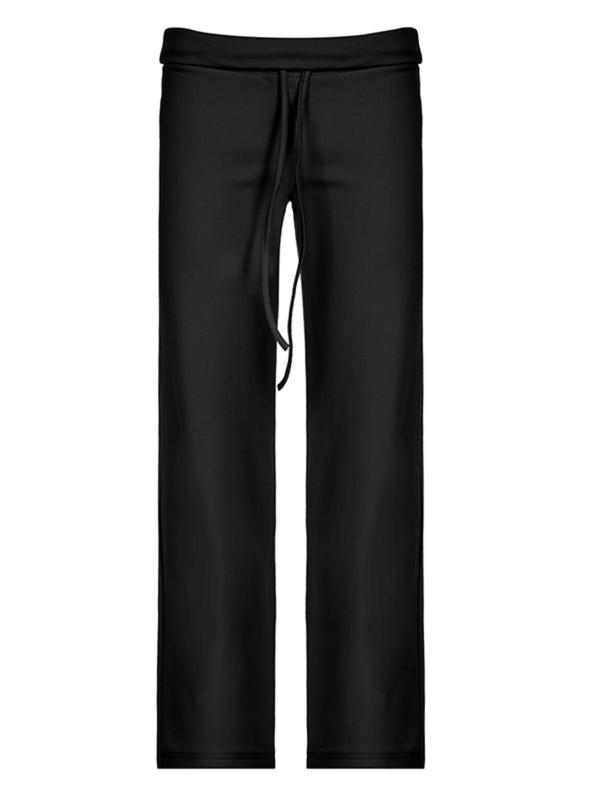Women's Solid Drawstring Waist Straight Leg Pants, Casual Drop Waist Trousers for Spring & Fall, Ladies Bottoms for Daily Wear 4