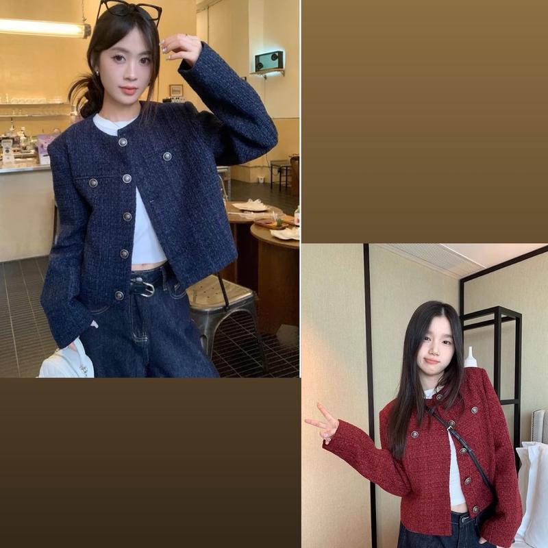 Áo khoác dạ Tweed nữ 2 lớp cúc đồng cao cấp mùa thu đông thiết kế Hàn Quốc siêu ấm hàng QCCC CÓ BIGSIZE -TD103