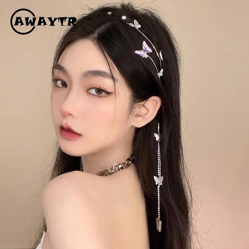 Bờm Tóc Tua Rua Hình Bướm, Chất Liệu Hợp Kim, Băng Đô Thời Trang, Dành Cho Nữ, Phụ Kiện Tóc 4