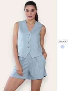 Two-Piece Set Women's Solid Button Front V Neck Vest & Wide Leg Shorts, Casual Sleeveless Top & Shorts for Daily Wear, Ladies Two-piece Set for Summer