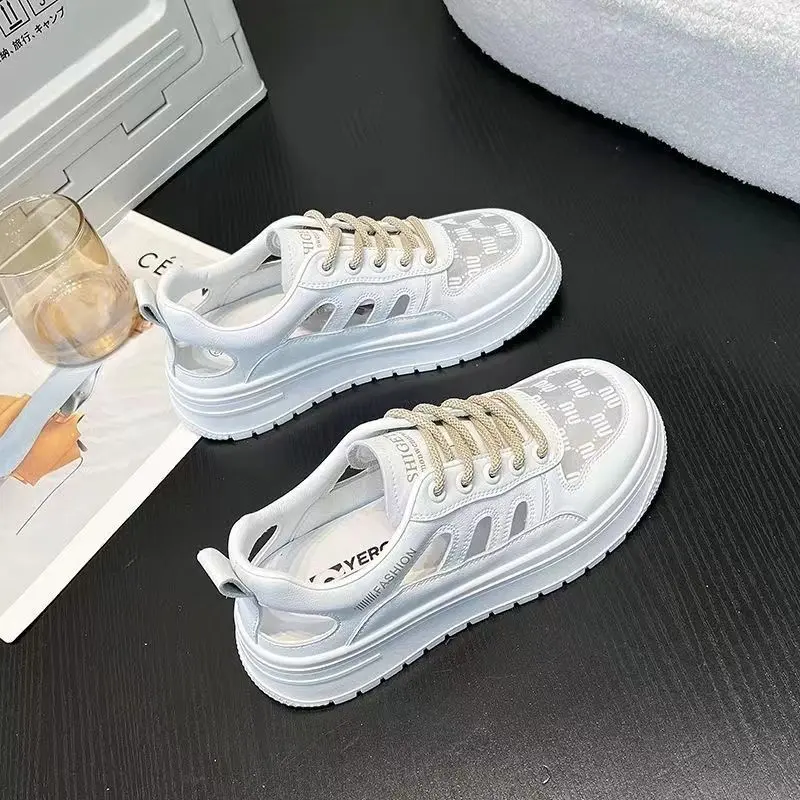 Summer Thin White Shoes Women's Shoes Spring and Summer New Breathable Mesh Muffin Sneakers