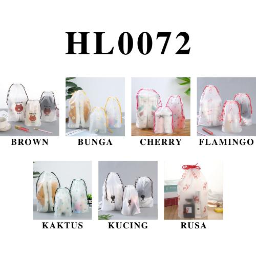 HL0072 Random 10 pcs Tas Serut Pouch Transparan Motif Karakter Travel Storage Bag Make Up Organizer Anti Air 4