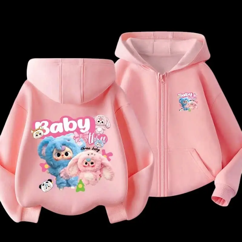 Áo nỉ Hoodie phong cách Hàn Quốc kéo khoá ép nhiệt hình Cặp đôi bé ba Mắt Lé hottren 2025