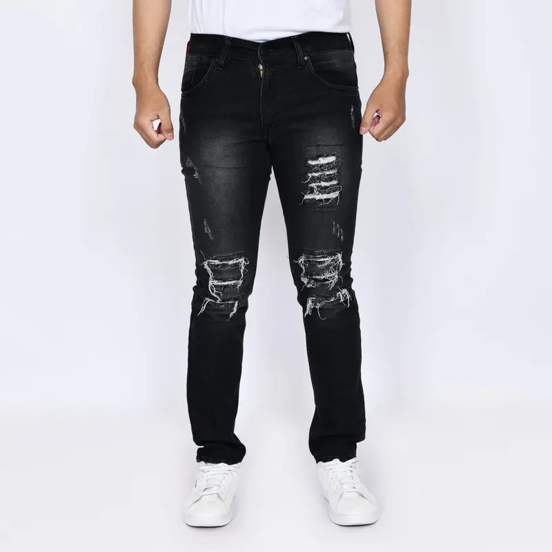 CELANA JEANS SOBEK SPRAY BIKER PRIA DENIM SETRET slim-fitting nyaman panjang  Soft Keren Slim Stretch Fit Slim Fit Ripped Melar Skinny 4