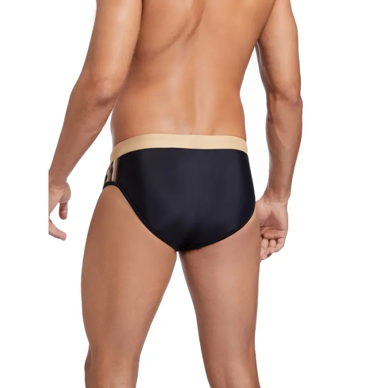 Men'S Triangle Swim Trunks with Anti-Exposure And Anti-Embarrassment Features, Featuring Solid Colors Striped Patchwork. menswear 5
