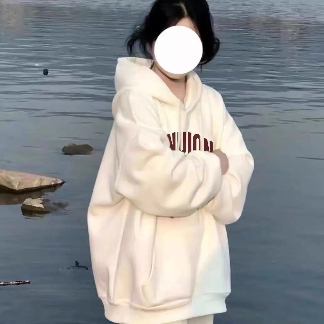 Áo Hoodie Trắng Cho Nữ, Áo Có Mũ, Dáng Rộng, Nhỏ, Cao Cấp, Siêu Đẹp, Phổ Biến, Thu Đông, Mới
