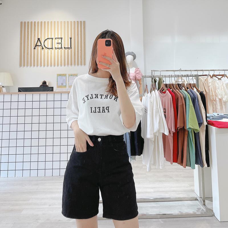 Quần Jean Ngố Ulzzang Form Rộng Đen, Quần Short Jean Nữ Denim Leda