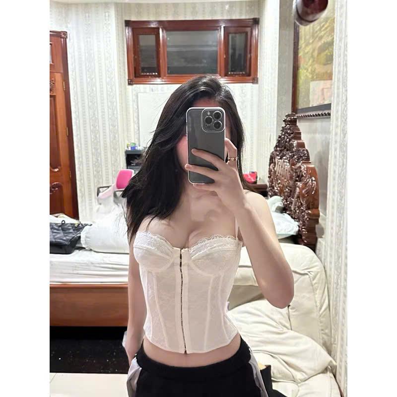Áo Bra 2 Dây Corset  Phối Ren Không Đệm Có Gọng Dây Đan Lưng Dáng Ôm Dành Cho Nữ Leps Bra Ar25 Women Top Denim