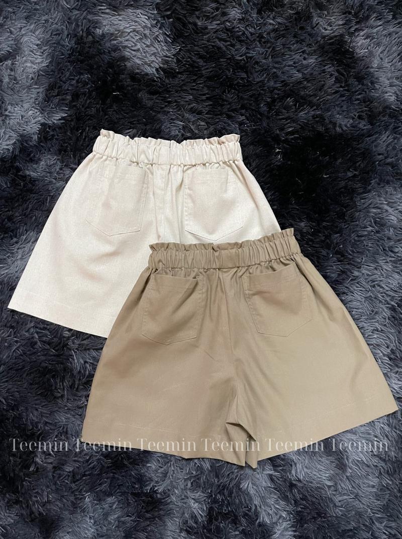 Product Introduction of Áo ghile thắt nơ đính hạt linen, quần đùi lưng chun chất linen dày dặn cao cấp TEEMIN 2
