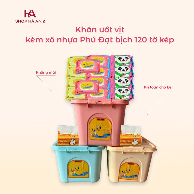combo 16 bịch - khăn giấy ướt vịt Phú Đạt kèm xô nhựa 14 khăn ướt +2b khăn khô Giấy Ăn không mùi Cho Bé Kem