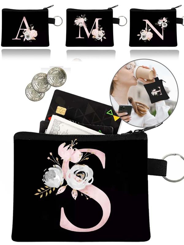 Women's Creative Letter & Floral Pattern Zipper Wallet, Casual Coin Purse Wristlet for Daily Used, Simple Female Wristlet Wallet for Women & Girls 0