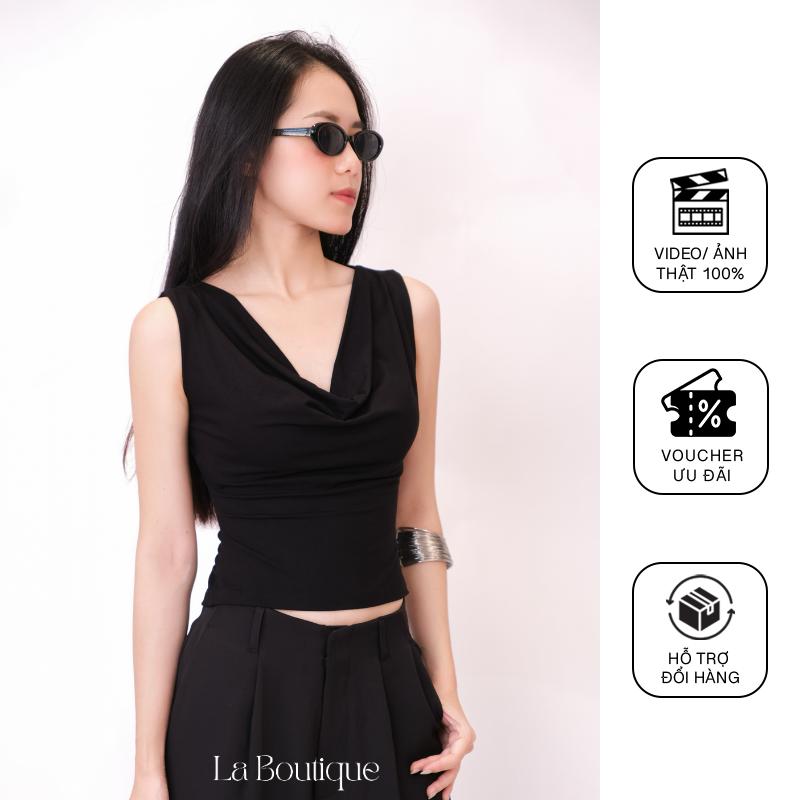 La Boutique - Áo thun sát nách cổ đổ kiểu hở lưng cột dây cao cấp Nữ