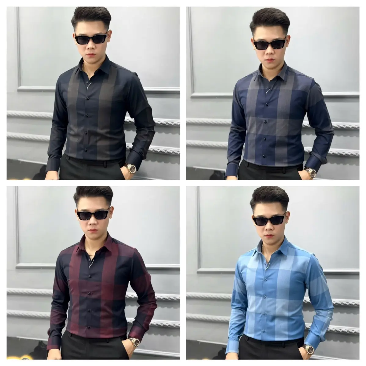 Sơ Mi Kẻ Dài Tay Nam Cao Cấp Sang Trọng 2025 D09 Menswear Áo Có Cổ Shirt