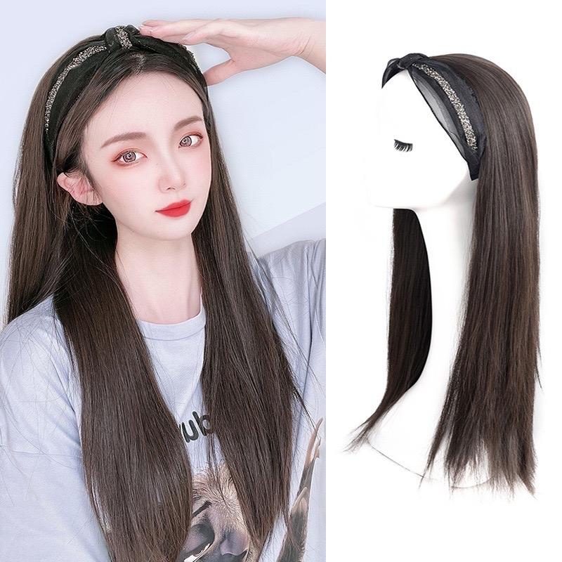 Băng đô voan  mềm nửa đầu tóc giả thẳng suông- hình thật, tóc giả nửa đầu thời trang nữ, tóc chịu được nhiệt độ. 1