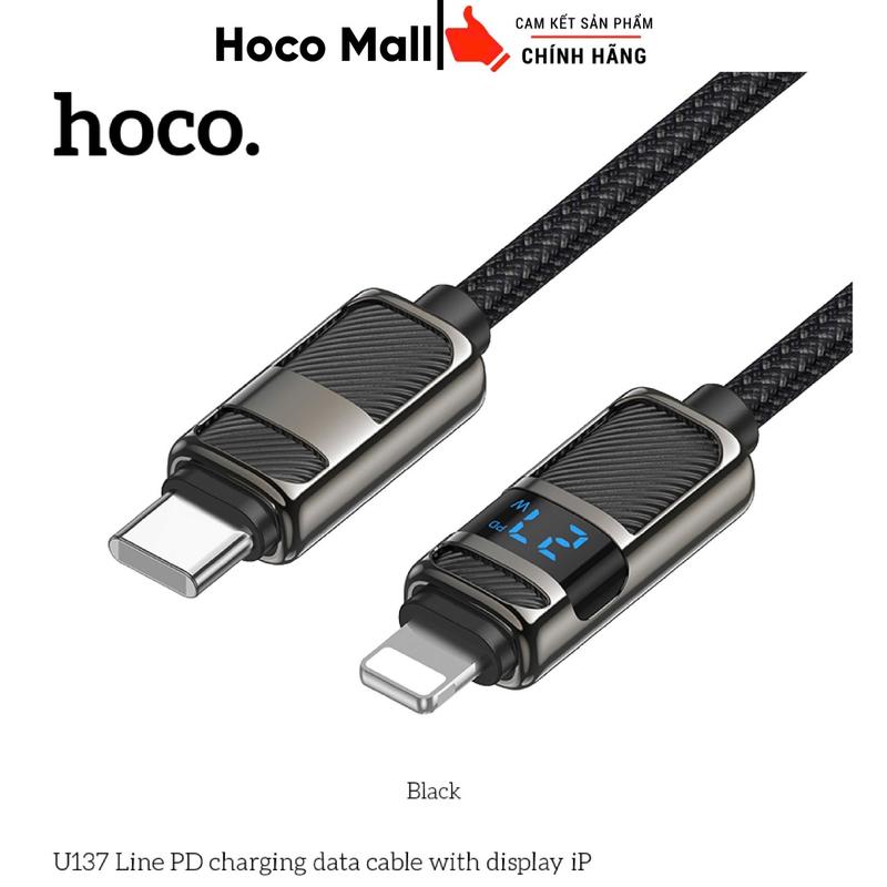 Cáp Sạc Nhanh Bọc Dù Cao Cấp Hoco U137 Có Màn Hình LCD Hiển Thị Công Suất,Chân Type-C To Lightning Sạc Nhanh 27W Cho iPhone 8/X/Xr/Xs/Xsmax/11/12/13/14 Series, Cáp Bọc Dù Bền Bỉ, Dẫn Điện Tốt, Tự Ngắt Khi Pin Đầy, Bảo Hành 12 Tháng Hoco Phụ Kiện Kem