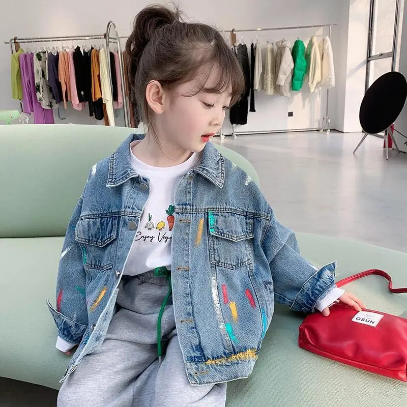 Áo Khoác Jean Bé Gái, Phong Cách Mùa Xuân Và Mùa Thu, Phong Cách Hàn Quốc Đầy Màu Sắc, Phong Cách Phương Tây, Quần Áo Trẻ Em, Hàng Đầu Nóng Bỏng Trên Internet, Thời Trang, Quần Áo Trẻ Em, 2024