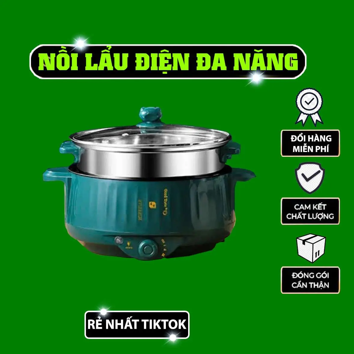 Nồi Lẩu Điện 28cm. Đa năng nấu các món quanh năm. Tặng xửng hấp inox