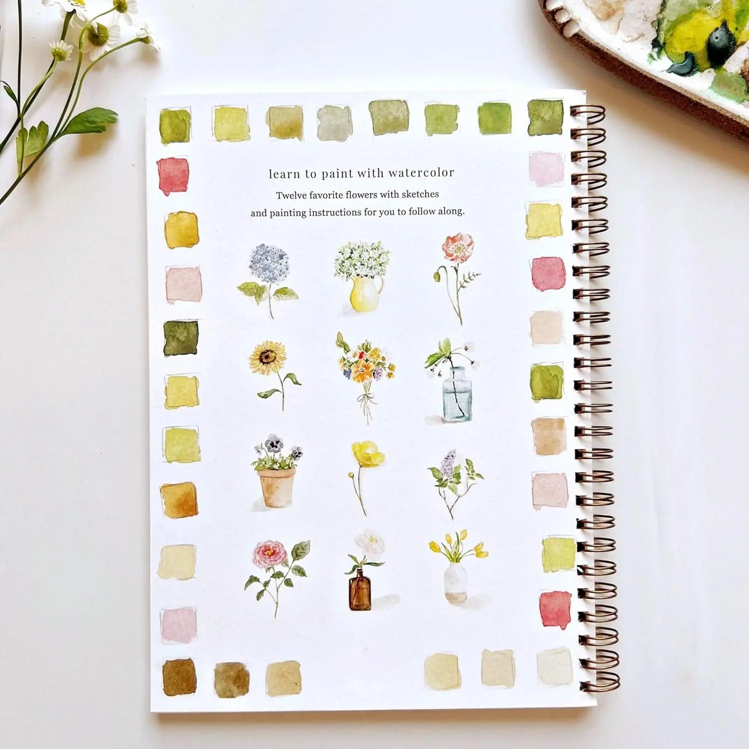 Watercolor Practice Book, 1 Count Flower Themed Watercolor Painting Book without Watercolor Paint, Spiral Bound Water Color Coloring Book, Arts & Crafts Supplies