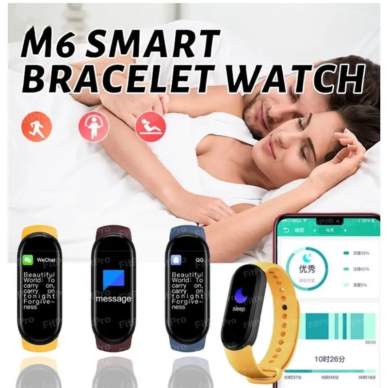 Đồng hồ thông minh, Mi Band 6 / M6, Vòng đeo tay thể thao, Máy theo dõi nhịp tim, Có màn hình Bluetooth, Hỗ trợ Xiaomi 6, Đồng hồ thông minh thể thao 5