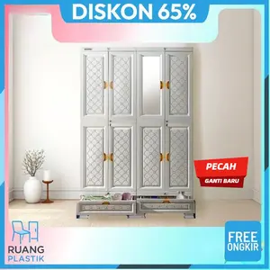 Napolly Lemari Plastik 4 Susun 4 Pintu Jumbo Warna Putih Mawar Cermin Aesthetic MIDICAB-4408
