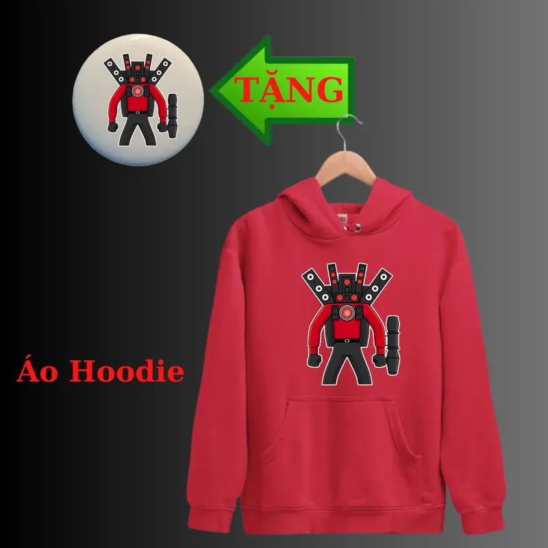 Áo Khoác Hoodie trẻ em in hình Skibidi Toilet Titan Upgraded Cameraman, Titan Speakerman, Chất nỉ mềm mịn-Kèm huy hiệu 2