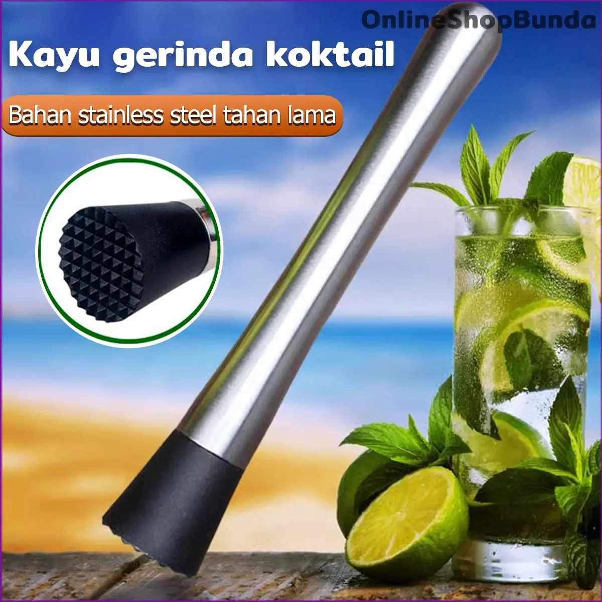 OnlineShopBunda Palu Es Stainless Steel Tahan Karat untuk Giling Buah Sayuran Es & Membuat Koktail Alat Koktail Bar Tool