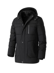 Men's Pocket Zipper Button Front Hooded Puffer Coat, Comfort Menswear Tops, Casual Plain Longsleeves Thermal Lined Outwear for Winter, Classic Men's Clothing for Daily Wear