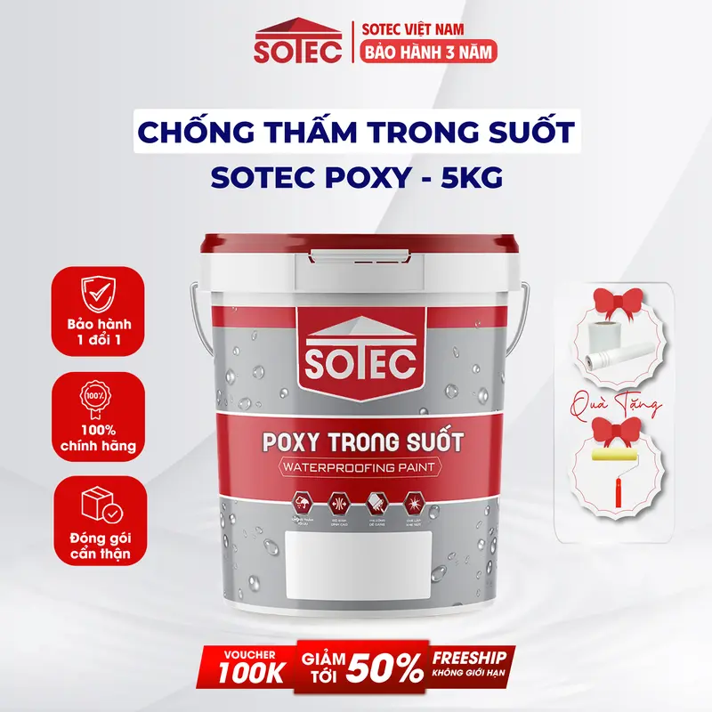 Keo Trong Suốt SOTEC - POXY (5 Lít/Kg) Chống Thấm Sàn Nhà Vệ Sinh, Sàn Nhà Tắm, Gạch Men, Gạch Đỏ, Bề Mặt Gỗ, Sành Sứ, Đá Tự Nhiên. 0