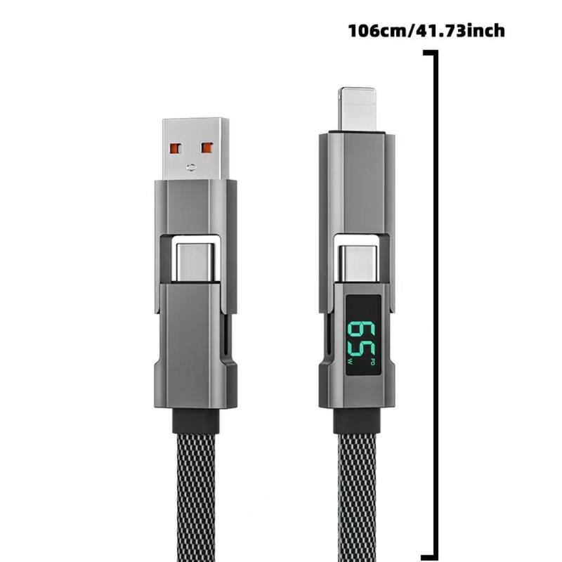 4 In 1 Fast Charging Data Transfer Cable, 1 Count 66W Fast Charging Data Cable with Digital Display, Phone Charging Cable Compatible with iPhone 1