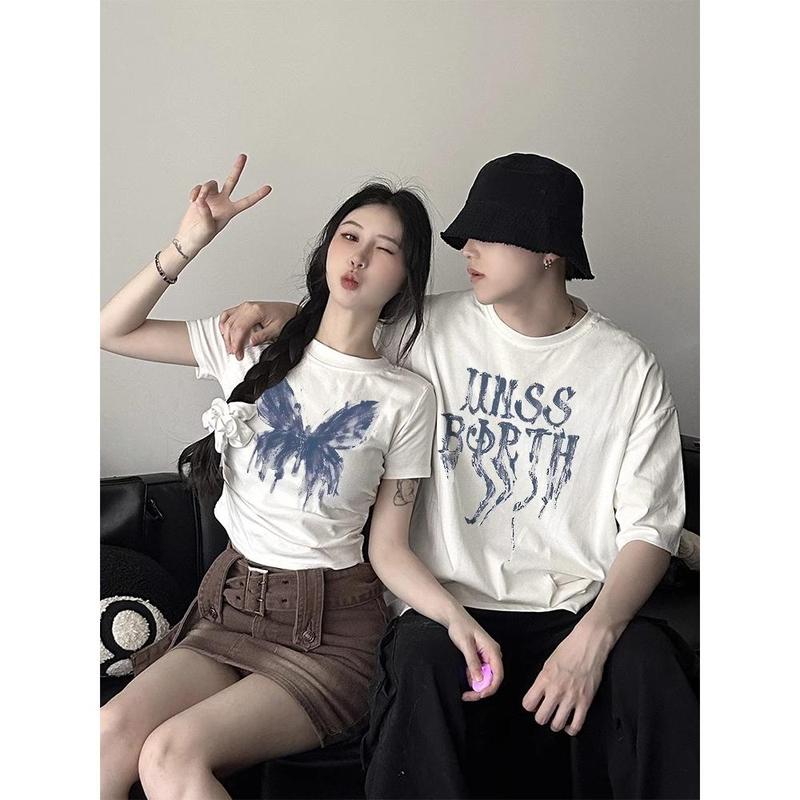 Áo Thun Cặp Đôi, ngắn Tay, 100% Cotton, Ngoại Cỡ, Dành Cho Nữ Và Nam, Dáng Rộng Vừa Vặn, Hàng Mới Về 0