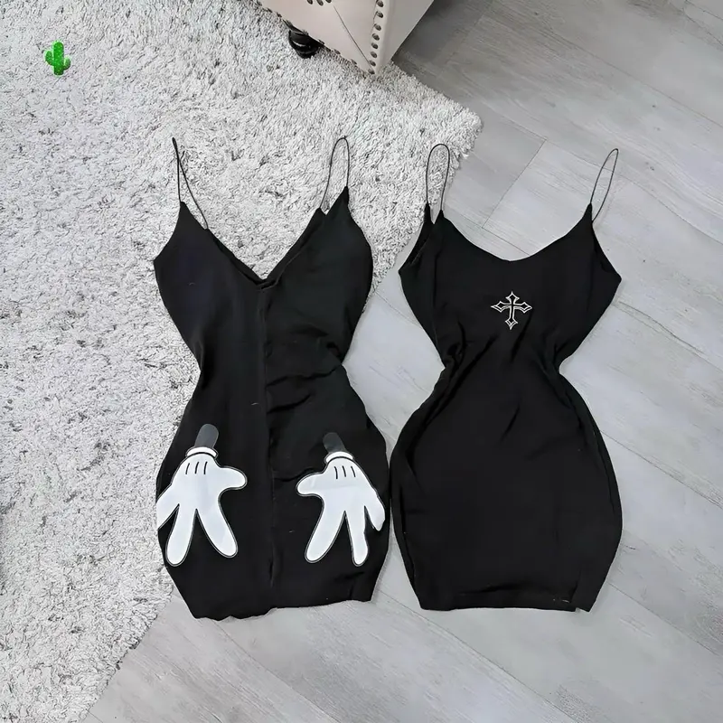Đầm body 2 dây bàn tay đầm body bàn tay có mút ngực ôm giãn Màu Đen Nữ <55kg 0