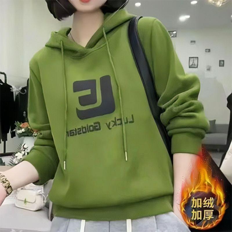 Áo Nỉ Có Mũ Trùm Đầu, Lót Lông Cừu, Dày Dặn, Dành Cho Nữ, Thời Trang Thu Đông, Phong Cách Hàn Quốc Mới, Dáng Rộng Rãi Và Bó Sát, Che Bụng, Áo Dày, Thời Trang, Năm 2024 1