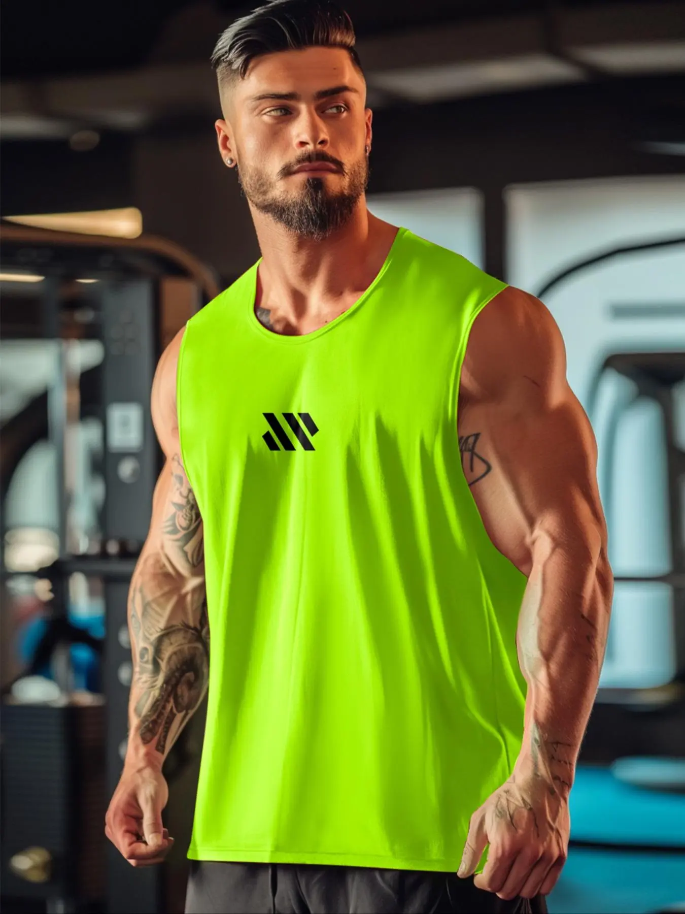 Men's Regular Fit Round Neck Sports Tank Top, Printed Crew Neck Sports Vest, Breathable Comfortable Men's Sportswear For Gym Workout Running