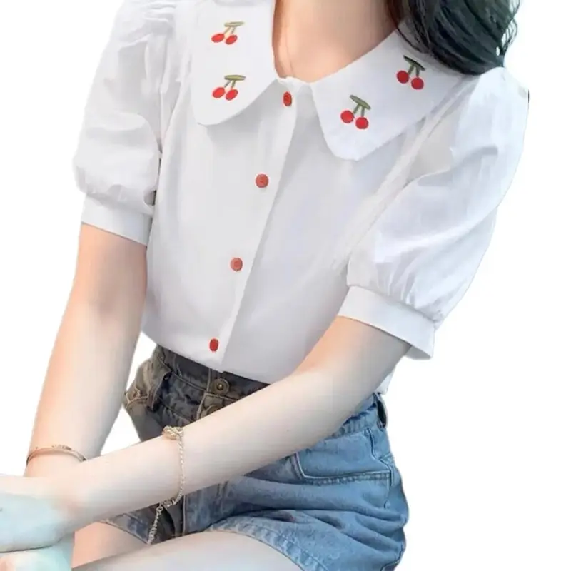 Áo Sơ Mi Tay Ngắn Kiểu Cổ Thêu 0