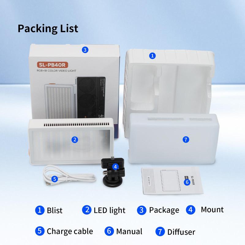 Portable Camera Light, 40W RGB Video Fill Light, LED Panel DSLR Photography Lighting 8